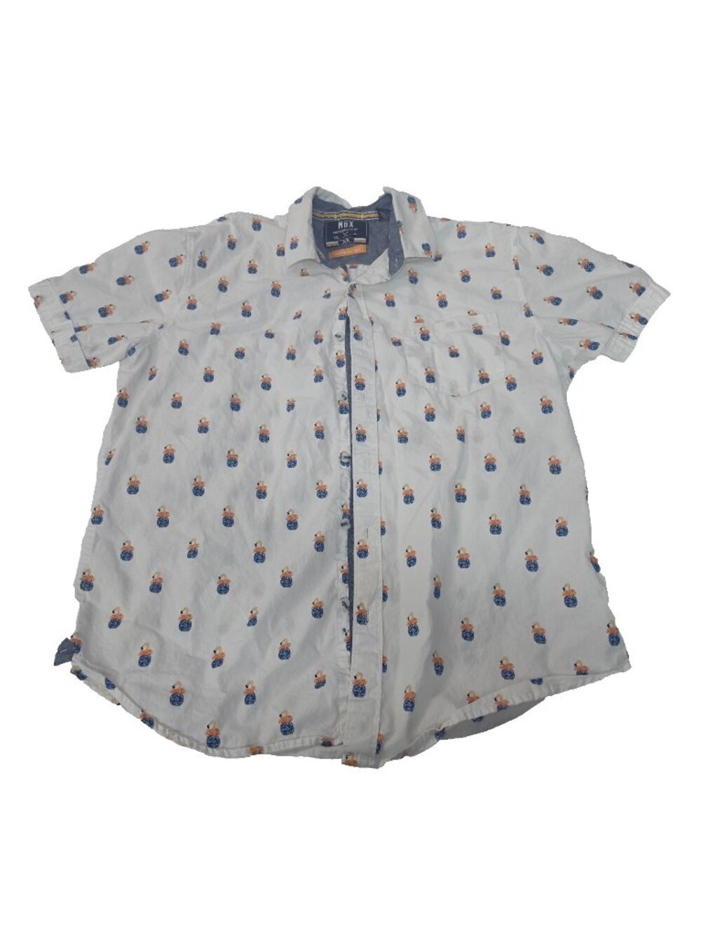 MBX Siesta All Day Flamingo Pineapple Shirt Mens M White Tropical Button Front - Picture 1 of 10